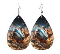 Rugby On Fire Teardrop Leather Earrings, Women'S Accessories, Versatile Earrings Suitable For Commuting And Travel.