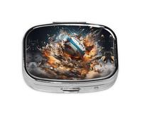 Rugby on Fire Travel Pill Organizer. 2-Compartment Pill Box, Portable Mini Pill Box, Vitamin Medicine Storage Box