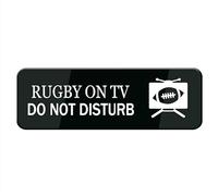 Rugby On Tv Do Not Disturb Sign, Signage White/Black Plastic Acrylic, 10" X 3' With Double Side Tape, Adhesive, Easy Mounting