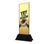 Rugby Performance Trophies & Awards - Back, Forward, Most Tries, Scrum & Team Prizes - Personalised Engraved Acrylic & Metal Presentation Trophy - Shadowline (Try of the Season)