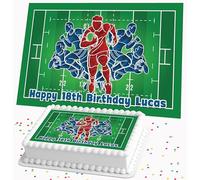 RUGBY PERSONALISED BIRTHDAY EDIBLE ICING A4 SIZED CAKE TOPPER DECORATION R2-4127