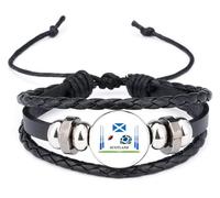 Rugby Scotland Scottish Sport Nation Black Leather Bracelet and Velvet Gift Bag