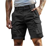 Rugby Shorts Men, Men's Cargo Shorts Elasticated Waist Summer Outdoor Combat Quick Dry Breathable Cotton Multi-Pockets Workwear Casual Knee Length Pants Stretch Chino Lightweight Pants Black