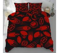 Rugby Sports Single Duvet Set Reversible Red Football Bedding Set with 2 Pillowcases Soft Hypoallergenic Non Iron Duvet Cover 155x220cm With Zipper Closure