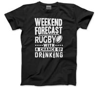 Rugby T-Shirt - Forecast Rugby Drinking Tee Men's Tshirt Player Sport Scrum Team Coach - L Black