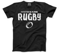 Rugby T-Shirt - Rather be Playing Rugby Tee Men's Tshirt Player Sport Scrum Team Coach - M Black