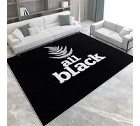 Rugby Team Pattern Area Rug 60 x 90 cm, Machine Washable Soft Non-Slip Black Carpet - Short Pile Stain Resistant Print Rug for Living Room Bedroom Dining Room Nursery Home Decor