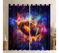 Rugby Window Curtains Colorful Dreamy Starry Galaxy Window Drapes for Kids Teens Adults 3D Abstract Flame Football Print Curtains for Living Room 2 Panels 66Wx90L