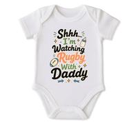 Rugby With Daddy Baby Bodysuit - soft cotton short-sleeve design with quick-change poppers and envelope shoulders, playful sports slogan and typographic artwork for newborns and proud parents - Boys
