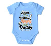Rugby With Daddy Baby Bodysuit - soft cotton short-sleeve design with quick-change poppers and envelope shoulders, playful sports slogan and typographic artwork for newborns and proud parents - Boys