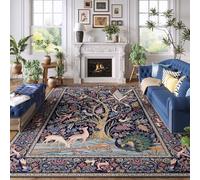 Rugcomf 8x10 Area Rugs Vibrant Tree of Life-Patterned Vintage Washable Area Rug Non Slip Low Pile Large Rug for Bedroom Farmhouse Dining Room Kids Playroom, Blue