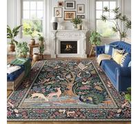 Rugcomf 8x10 Area Rugs Vibrant Tree of Life-Patterned Vintage Washable Area Rug Non Slip Low Pile Large Rug for Bedroom Farmhouse Dining Room Kids Playroom, Green