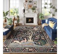 Rugcomf 8x10 Area Rugs Vibrant Tree of Life-Patterned Vintage Washable Area Rug Non Slip Low Pile Large Rug for Bedroom Farmhouse Dining Room Kids Playroom, Black