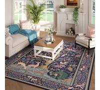 Rugcomf Area Rugs 5x7 Vibrant Tree of Life-Patterned Vintage Washable Area Rug Non Slip Low Pile Large Rugs for Living Room Bedroom Farmhouse Dining Room Kids Playroom, Blue