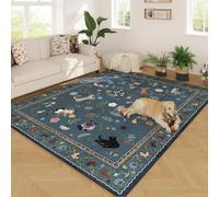 Rugcomf Area Rugs 8x10 Rug for Living Room Clearance Washable Boho Area Rug Non Slip Floral Animal Cat Vintage Low Pile Large Rug for Bedroom Farmhouse Dining Room Kids Playroom, Pearl Gentian Blue