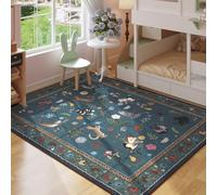 Rugcomf Bedroom Rug 3x5 Rug Washable Area Rug Non Slip Low Pile Boho Floral Animal Cat Small Carpet for Bedside Kitchen Entryway Kids Room Office College Dorm Essentials for Girls, Pearl Gentian Blue