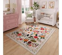 Rugcomf Bedroom Rug 3x5 Rug Washable Area Rug Non Slip Low Pile Boho Floral Small Carpet for Bedroom, Bedside, Kitchen, Entryway, Kids Room, Office, College Dorm Essentials for Girls(Beige)