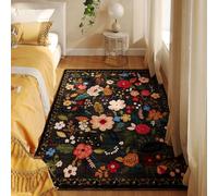 Rugcomf Bedroom Rug 3x5 Rug Washable Area Rug Non Slip Low Pile Boho Floral Small Carpet for Bedroom, Bedside, Kitchen, Entryway, Kids Room, Office, College Dorm Essentials for Girls(Black)