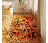 Rugcomf Bedroom Rug 3x5 Rug Washable Area Rug Non Slip Low Pile Boho Floral Small Carpet for Bedroom, Bedside, Kitchen, Entryway, Kids Room, Office, College Dorm Essentials for Girls(Yellow)