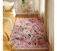 Rugcomf Bedroom Rug 3x5 Rug Washable Area Rug Non Slip Low Pile Boho Floral Small Carpet for Bedroom, Bedside, Kitchen, Entryway, Kids Room, Office, College Dorm Essentials for Girls(Pink)