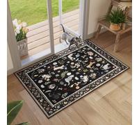 Rugcomf Door Mat Indoor Entrance 2x3 Rug Machine Washable Boho Floral Animal Cat Small Area Rug Non-Slip Low Pile Throw Rugs for Entryway Kitchen Front Door Indoor Entrance Entry Kids Room, Black