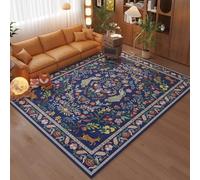 Rugcomf Living Room Rug 5x7 Rug Machine Washable Area Rug Floral Non-Slip Low Pile Large Rugs for Living Room, Bedroom, Farmhouse, Dining Room, Kids Playroom(Blue)