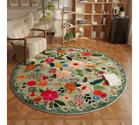 Rugcomf Round Rug 4ft Washable Circle Rug Non Slip Low Pile Boho Floral Small Circular Rug for Bedroom, Bathroom, Entryway, Kids Room, Office, College Dorm(Green)
