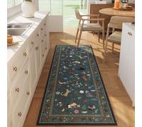 Rugcomf Runner Rug for Kitchen Non Slip 2'6''x8' Washable Rugs with Rubber Backing Soft Floral Animal Cat Carpet Runner for Kitchen Laundry Bedroom Bathroom, Pearl Gentian Blue