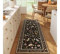 Rugcomf Runner Rug for Kitchen Non Slip 2'6''x8' Washable Rugs with Rubber Backing Soft Floral Animal Cat Carpet Runner for Kitchen Laundry Bedroom Bathroom, Black
