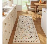 Rugcomf Runner Rug for Kitchen Non Slip 2'x6' Washable Rugs with Rubber Backing Soft Floral Animal Cat Carpet for Kitchen Laundry Bedroom Bathroom, Beige