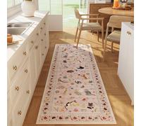 Rugcomf Runner Rug for Kitchen Non Slip 2'x6' Washable Rugs with Rubber Backing Soft Floral Animal Cat Carpet Runner for Kitchen Laundry Bedroom Bathroom, Pink