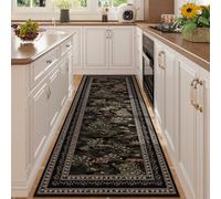 Rugcomf Runner Rug Impressionist-Style Vintage Kitchen Rugs Non Slip Washable Soft Carpet Runner for Kitchen Laundry Bedroom Bathroom, Black
