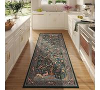 Rugcomf Runner Rug Vibrant Tree of Life-Patterned Vintage Kitchen Rugs Non Slip Washable Soft Carpet Runner for Laundry Bedroom Bathroom, Green