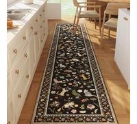 Rugcomf Runners for Kitchen Runner Rug Non Slip 2'x10' Long Washable Rugs with Rubber Backing Soft Floral Animal Cat Carpet Runner for Kitchen Laundry Bedroom Bathroom, Black