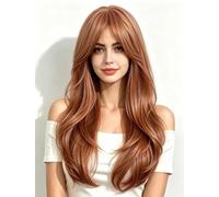 Rugelyss Long Wavy Strawberry Blonde Wigs for Women, Layered Synthetic Hair Wig with Bangs for Daily Party