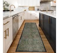 RUGGABLE x Morris & Co Runner Rug - Perfect Bohemian Washable Rug for Kitchen - Non-Slip, Stain Resistant - Blackthorn Forest Green 75cm x 305cm (Standard Pad)
