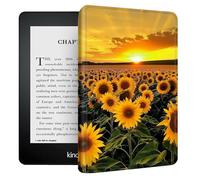 Rugged Case for Kindle Paperwhite 10th Generation 2018, Slim Lightweight Cover Compatible with Kindle 10th Generation 6 inch Case, PU Leather Folio Auto Wake/Sleep with Stand, Sunset Sunflower