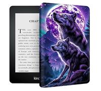 Rugged Case for Kindle Paperwhite 10th Generation 2018, Slim Lightweight Cover Compatible with Kindle 10th Generation 6 inch Case, PU Leather Folio Auto Wake/Sleep with Stand, Purple Moon Wolf