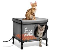 Rugged Heated Cat House for Outdoor Cats in Winter, Extremely Insulated & 100% Weatherproof, Elevated Feral Cat Shelter with Waterproof Eaves & Safe Escape Door for Stray & Barn Cats