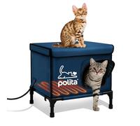 Rugged Heated Cat House for Outdoor Cats in Winter, Extremely Insulated & 100% Weatherproof, Elevated Feral Cat Shelter with Waterproof Eaves & Safe Escape Door for Stray & Barn Cats