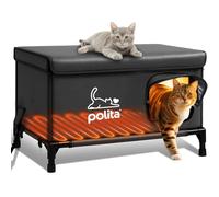 Rugged Heated Cat House for Outdoor Cats in Winter, Extremely Insulated & 100% Weatherproof, Elevated Feral Cat Shelter with Waterproof Eaves & Safe Escape Door for Stray & Barn Cats