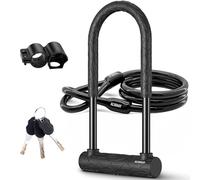Rugged Heavy Duty Bike U Lock - Super Strong 12 Ton Shear, Anti-Theft, Silicone Covered Steel Prevents Scratches, Keyhole Protected by Sliding Cover, 4ft Steel Cable, Compact, Easy to Use(L)