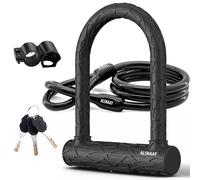 Rugged Heavy Duty Bike U Lock - Super Strong 12 Ton Shear, Anti-Theft, Silicone Covered Steel Prevents Scratches, Keyhole Protected by Sliding Cover, 4ft Steel Cable, Compact, Easy to Use(S)