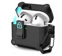 Rugged Latch Protective Case Compatible with AirPods 4th Generation 2024,Auto-Open Series Shockproof Full Case Cover with Lock Clip,Strong Drop Protection Switch lock Earphone Case Cover (Black)