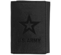 Rugged Rare Officially Licensed US Army Trifold Embossed Genuine Leather Classic Handmade Wallet in Brown & Black (Black)