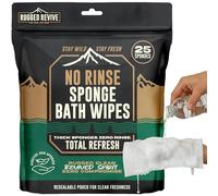 Rugged Revive No Rinse Bathing Wipes Large - Rinse-Free Sponge Bath for Adults, Elderly & Kids - Thick Body Wipes with Aloe for Camping, Hiking, Travel, Backpacking, Outdoor & Off-Grid Use - (25 Pack)