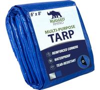RUGGED RHINO All Weather 100% Waterproof Heavy Duty Tarp, UV Temperature Resistant Tarps, High Durability Multipurpose Cover, for Home Outdoor Winter Snow Clean Up, Camping, 5 Mil, 6x8, 1 Pack, Blue