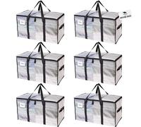 RUGGED RHINO Heavy Duty Extra Large Moving Bags, 50lb Capacity Tote, 6 Pack, Durable Water and Puncture Resistant Winter Clothes Storage Totes for Moves, Strong Carry Handles, Zippers, Translucent