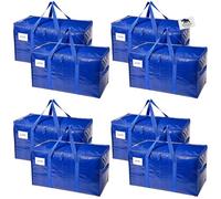 RUGGED RHINO Heavy Duty Extra Large Moving Bags, 50lb Capacity Tote, 8 Pack, Durable Water and Puncture Resistant Winter Clothes Storage Totes for Moves, Strong Carry Handles, Zippers