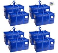 RUGGED RHINO Heavy Duty Extra Large Moving Bags, 50lb Capacity Tote, 8 Pack, Durable Water and Puncture Resistant Winter Clothes Storage Totes for Moves, Strong Carry Handles, Zippers